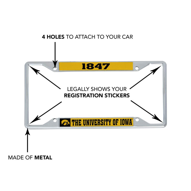 University Of Iowa Hawkeyes Officially Licensed Metal License Plate Frame Universal Fit For Us And Canadian Plates 12 25 In X 6