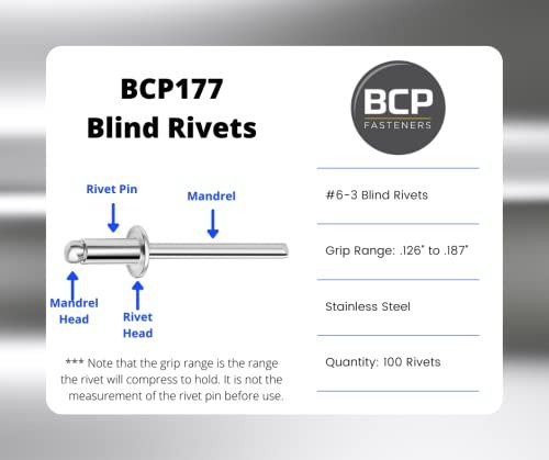 100 Qty 304 Stainless Steel Blind Rivets 6 3 16 Diameter X 3 Grip Bcp177
