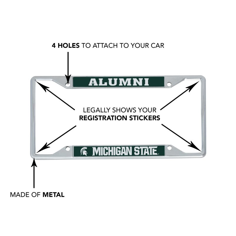 Michigan State University Metal License Plate Frame For Front Or Back Of Car Officially Licensed Alumni 2-pack