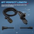 Mictuning 7 Way Trailer Plug Socket Extension Cable Blade Wiring Connector Cord Wire 8ft 10-14 Awg