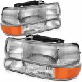 Ocpty Compatible For Chevy Silverado 1500 2500 3500 1999-2002 For Suburban 2000-2006 00-06 Tahoe Headlight Headlamps Chrome
