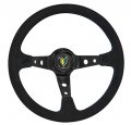 Ajp Distributors Universal Replacement 350mm Deep Dish Suede Wrapped Blue Stitching Steering Wheel Black With Wakaba Horn 