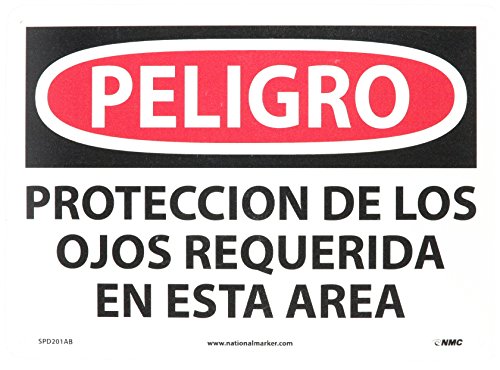 Nmc Spd201ab Osha Sign Legend Peligro Proteccion De Los Ojos Requerida En Esta Area 14 Length X 10 Height Aluminum Black Red On