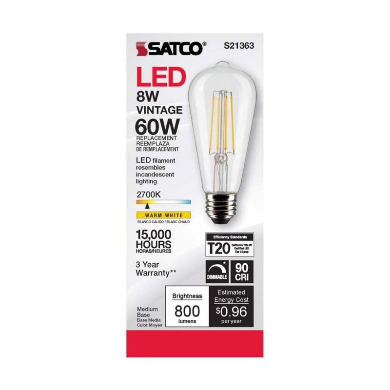 Satco S21363 8st19 Cl Led 927 E26-6 Pack
