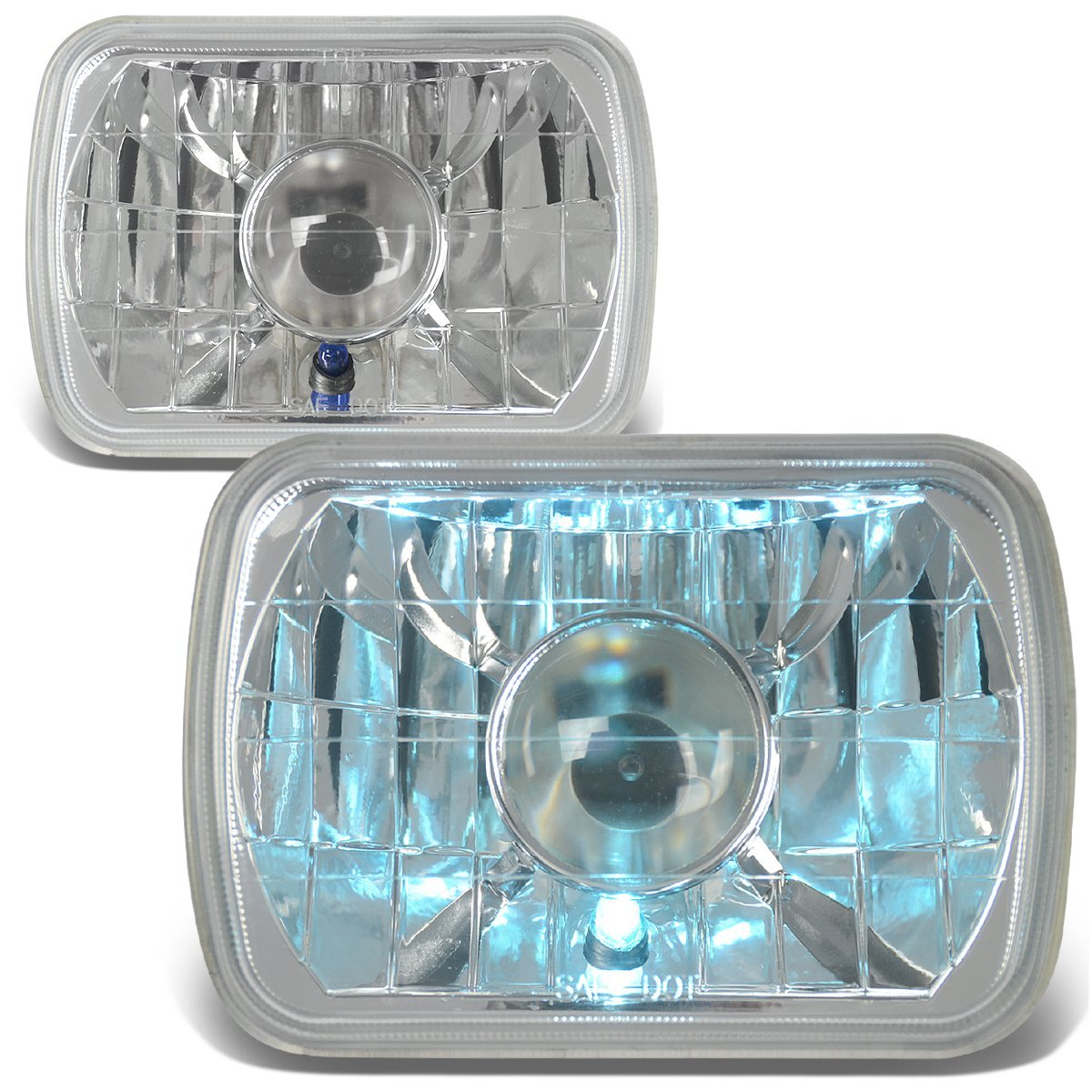 2pcs 7x6 Inch Glass Lens Chrome Housing Projector Headlight Lamps