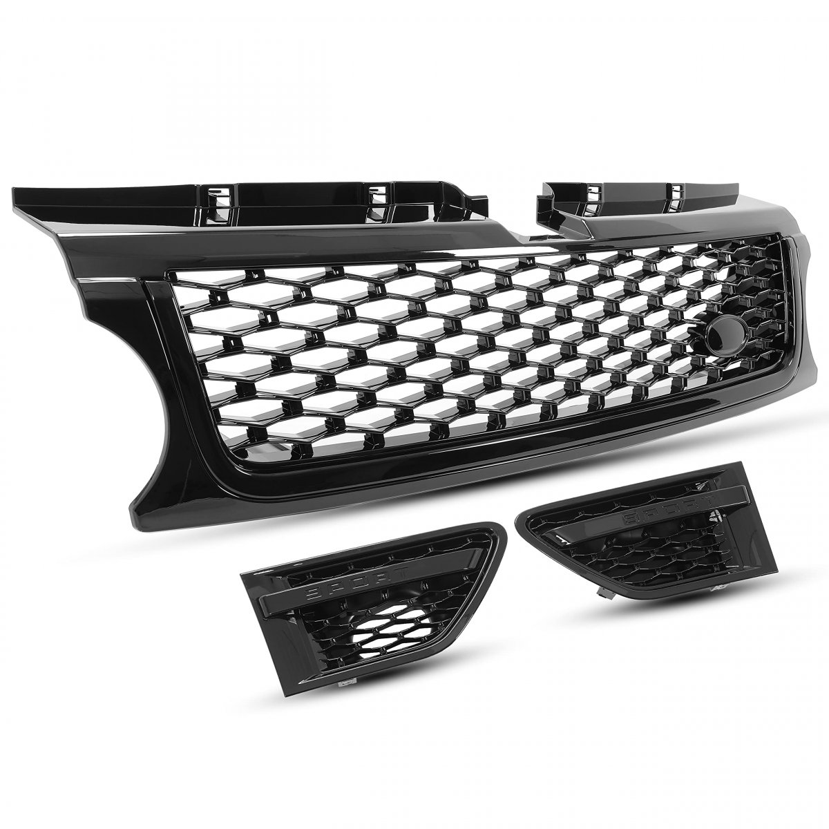Hecasa Front Grille Air Side Vents For 2010-2013 Land Rover Range Sport L320 Full Black Grill Assembly Replacement