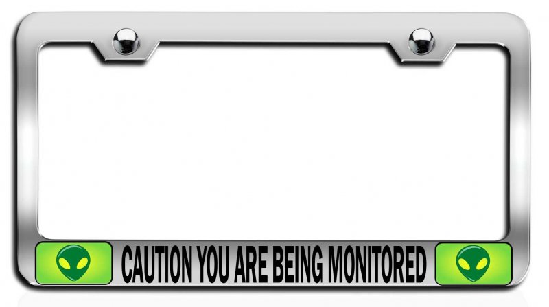 Caution You Are Being Monitored Alien Chrome Metal License Plate Frame Heavy Duty Stainless Steel Tag Holder For Us And Canada