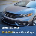 Ho2502163 Factory Style Halogen Headlight Assembly Compatible With Honda Civic Coupe 2014-2015 Driver Left Side Chrome Housing