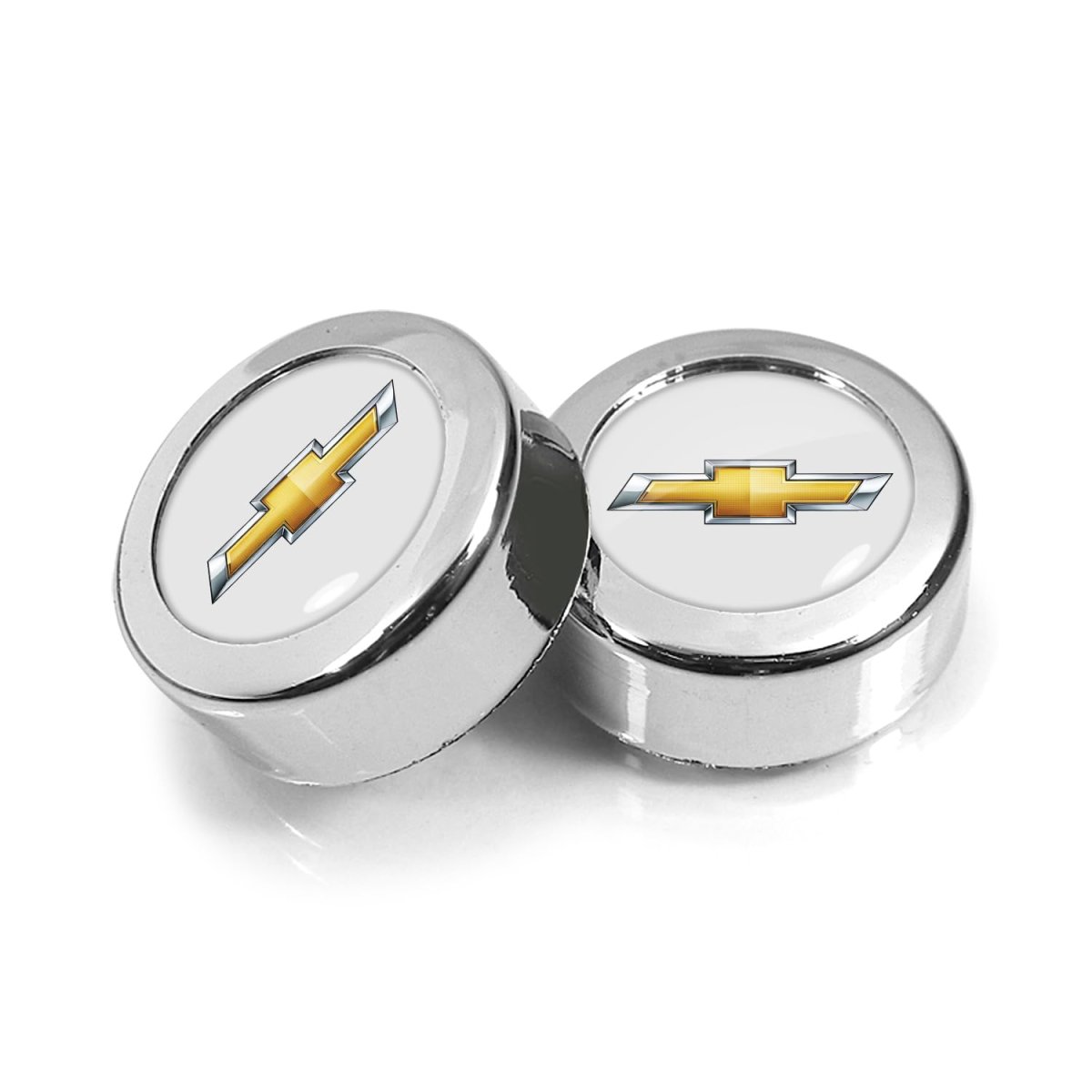 Chevrolet Golden Logo In White On Chrome Two Abs Plastic License Plate Frame Screw Cover Set Official Licensed