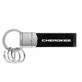 Ipick Image Compatible With Jeep Cherokee Black Real Leather Strap Chrome Round Hook Metal Key Chain