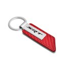 Dodge Srt Red Pu Leather Carbon Fiber Texture Strap Silver Metal Bar Key Chain Official Licensed