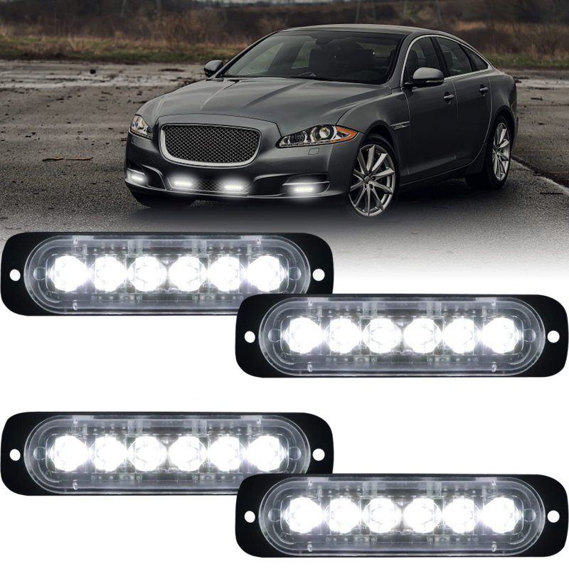 Led Emergency Warning Strobe Light 4 Pack Universal 12v 24v 18w White 6 Waterproof Beacon Flash Caution Lights For Cars Trucks