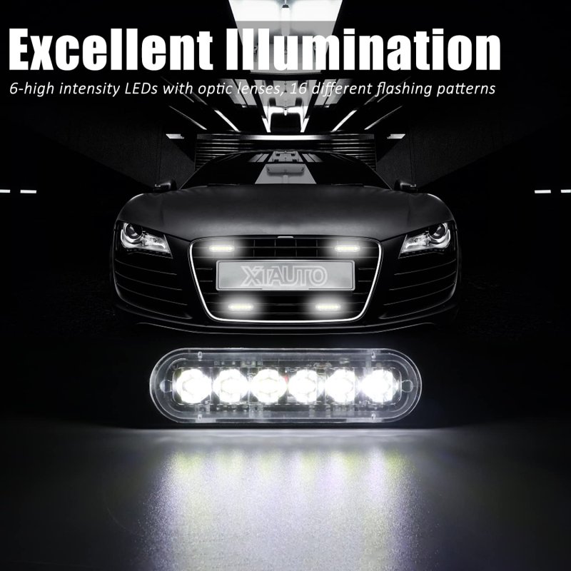 Led Emergency Warning Strobe Light 4 Pack Universal 12v 24v 18w White 6 Waterproof Beacon Flash Caution Lights For Cars Trucks