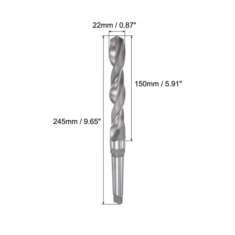 22mm High-speed Steel Twist Bit Extra Long Drill With Mt2 Morse Taper Shank 245mm Overall Length