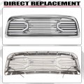 Hecasa Grille W Replacement Shell Packaged Compatible With 2009-2012 Dodge Ram 1500 Models Lights Included Chrome