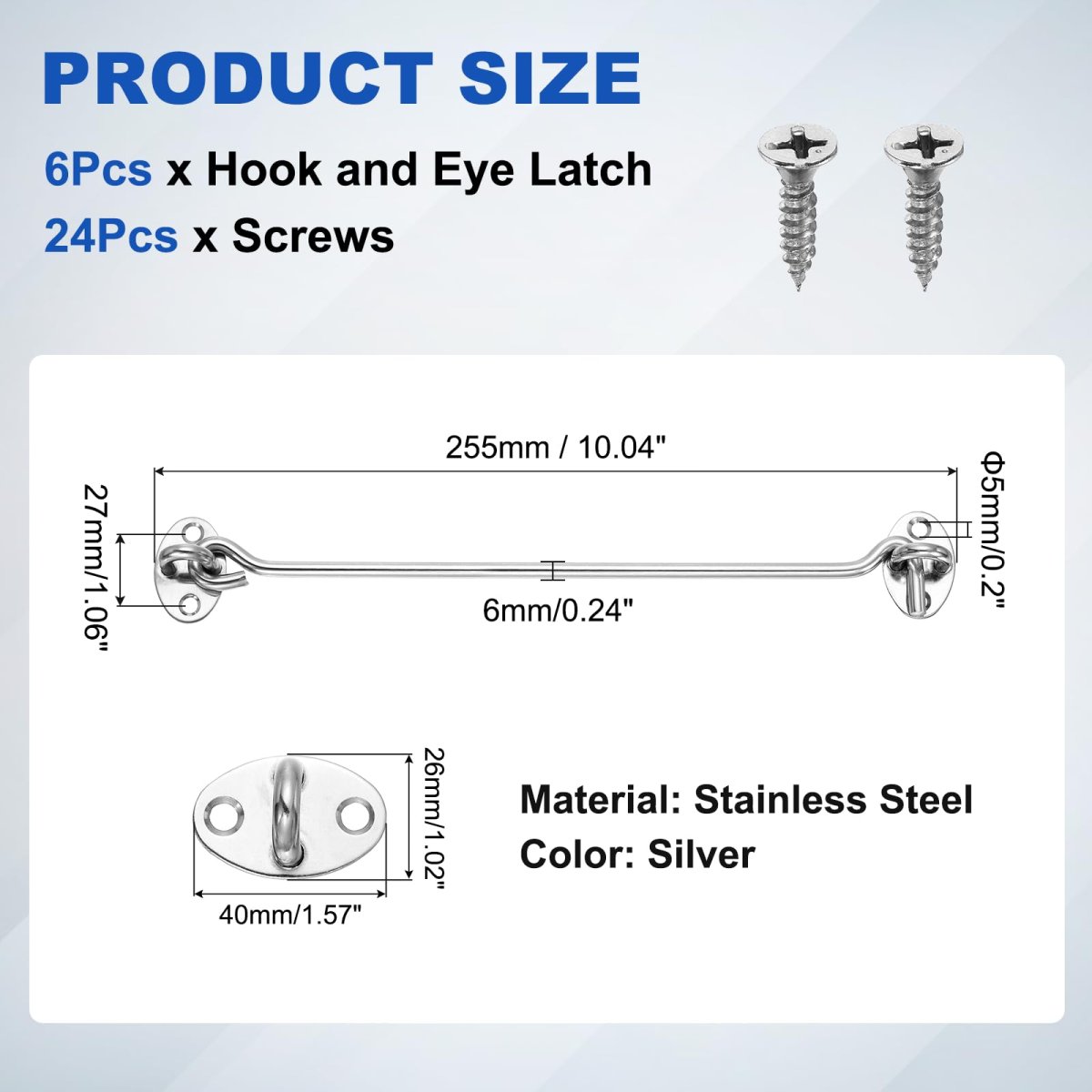 6pcs Hook And Eye Latch 10 Stainless Steel Door Lock Gate Rust-resistant Sliding Latches With Screws For Doors Window Fence