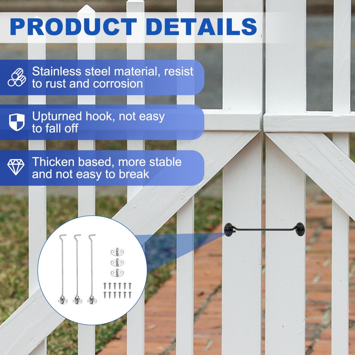 6pcs Hook And Eye Latch 10 Stainless Steel Door Lock Gate Rust-resistant Sliding Latches With Screws For Doors Window Fence