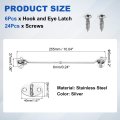 6pcs Hook And Eye Latch 10 Stainless Steel Door Lock Gate Rust-resistant Sliding Latches With Screws For Doors Window Fence