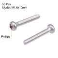 Uxcell M1 6x10mm Machine Screws Pan Phillips Cross Head Screw 304 Stainless Steel Fasteners Bolts 50pcs