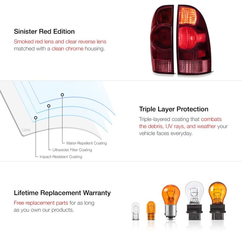 Smoke Red Lens Oe-style Tail Light Lamp Assembly For 2005-2015 Toyota Tacoma Pickup Truck Driver Passenger Side