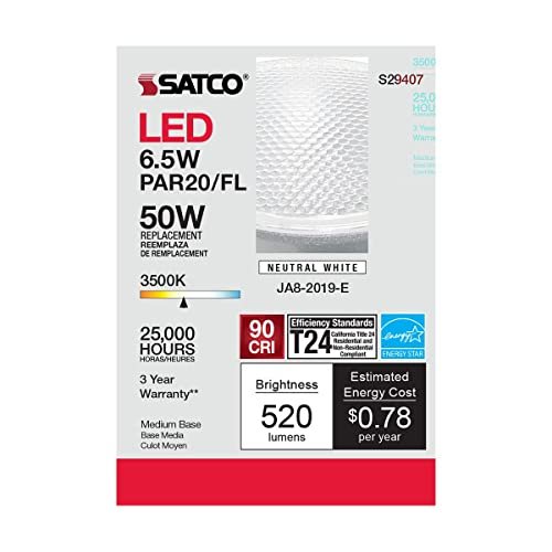 S29407 Led Par20 Light Bulb 6 5w 50w Replacement 3500k Neutral White Silver Reflector E26 Medium Base Dimmable Clear 40 Degrees