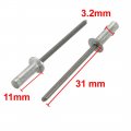Uxcell 3 2mmx11mm Aluminum Countersunk Head Closed End Blind Rivets Fastener 100pcs