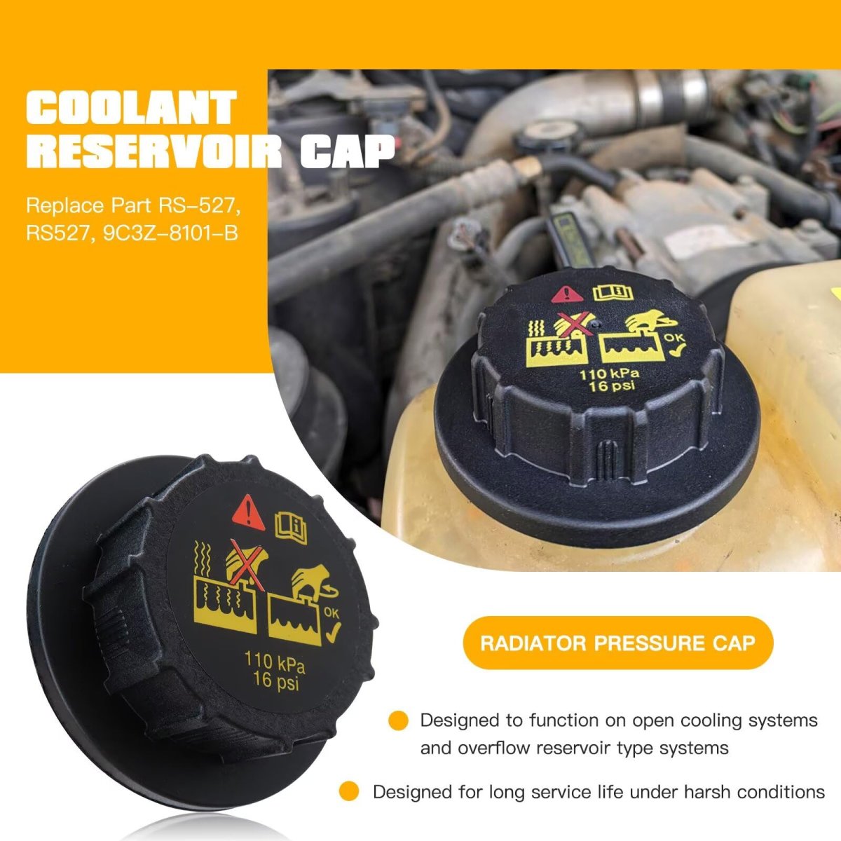 Version Radiator Pressuer Cap Replace Rs-527 Rs527 9c3z-8101-b 9c3z8101b For 2007-2014 Edge
