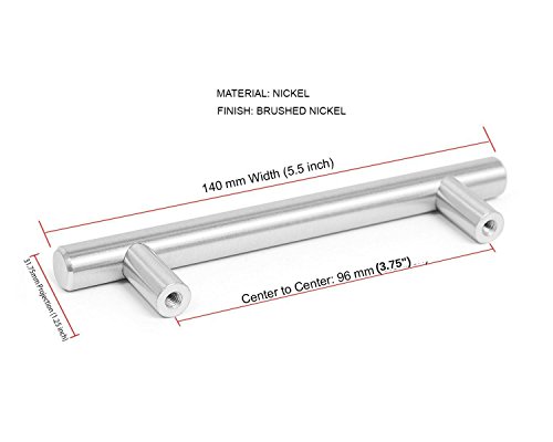 Birdrock Home Simple Modern Rounded T-bar Handle Brushed Nickel 25 Pack 3 75 Inch Kitchen Cupboard Furniture Cabinet Hardware