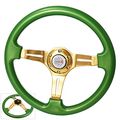Universal 350mm 6 Bolt Hole Heavy Duty Deep Dish Light Weight Steering Wheel Green Trim Gold Center Streak Design Type-r Jdm 