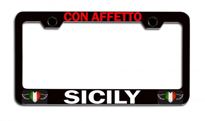 Con Affetto Sicily Italian Italy Black Metal License Plate Frame Tag Holder E2