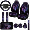 Tallew 10 Pcs Dream Design Car Seat Covers Full Set Front Cover Steering Wheel Belt Pads Center Console Armrest Cup Holder 