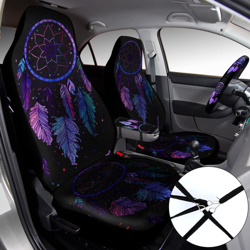 Dreamcatcher Design Car Seat Covers 10 Piece Set Front Cover Steering Wheel Belt Pads Armrest Coasters Keychain For Auto Suvs