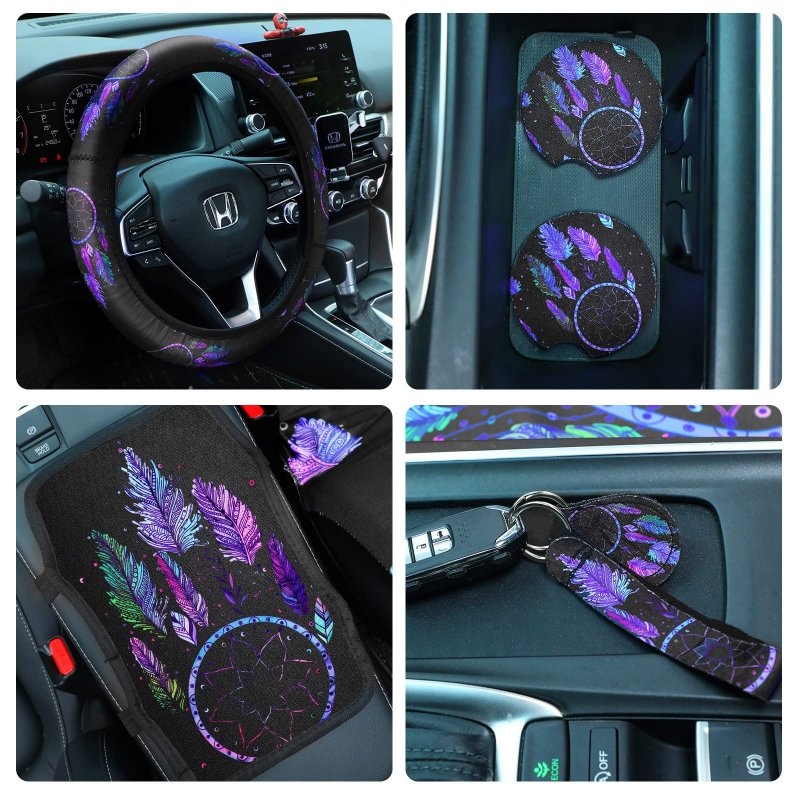Dreamcatcher Design Car Seat Covers 10 Piece Set Front Cover Steering Wheel Belt Pads Armrest Coasters Keychain For Auto Suvs