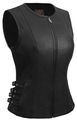 True Element Womens Side Buckled Zip Front Motorcycle Leather Vest Black Size L 