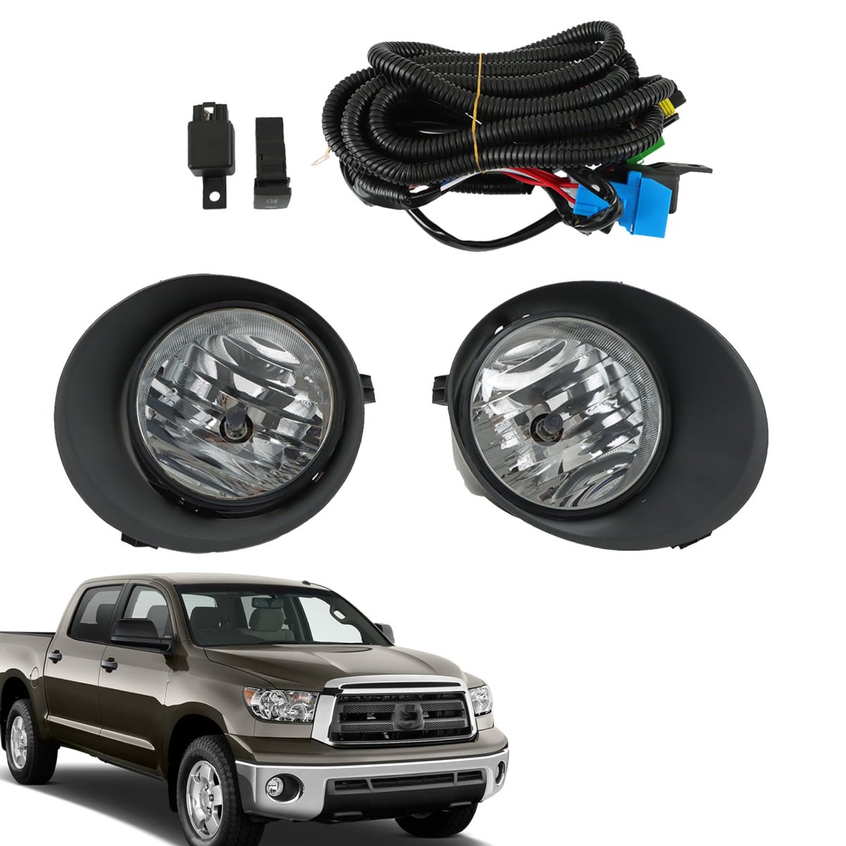Fog Lights Replacement For Tundra 2007 2008 2009 2010 2011 2012 2013 Clear Lens Lamp With Wiring Kit To2592117 To2600102 Pair