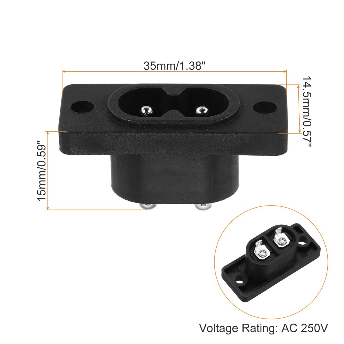 C8 Panel Mount Plug Adapter Ac 250v 5a 2p Iec Power Straight W 2 Wire 4 Pcs