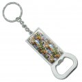 Graphics More World Wildlife Snow Leopard Rhino Wolf Lion Pattern Keychain Rectangle Chrome Plated Metal Bottle Cap Opener 