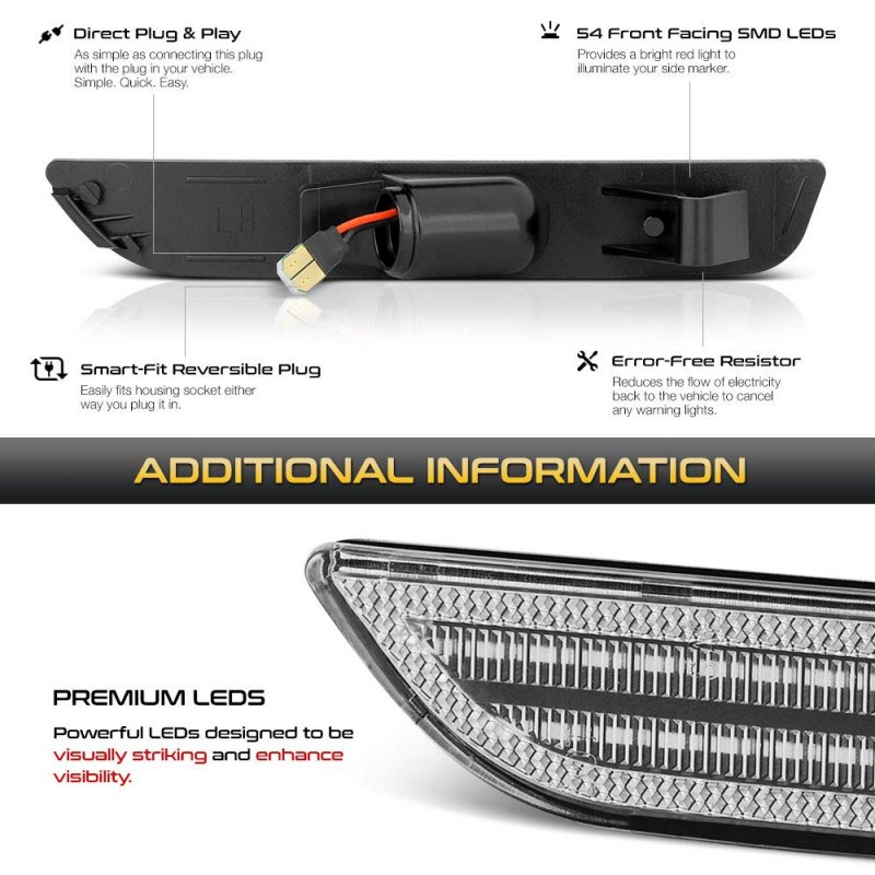 Red Led Rear Side Marker Lights With Chrome Housing For 2010 2011 2012 2013 2014 Ford Mustang S197 Driver And Passenger Parking
