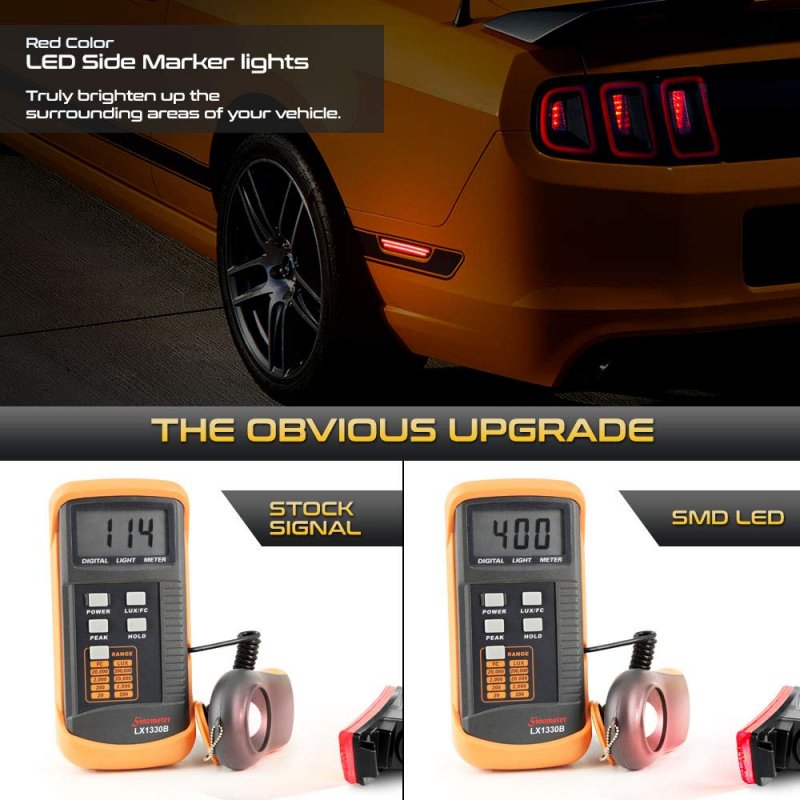 Red Led Rear Side Marker Lights With Chrome Housing For 2010 2011 2012 2013 2014 Ford Mustang S197 Driver And Passenger Parking