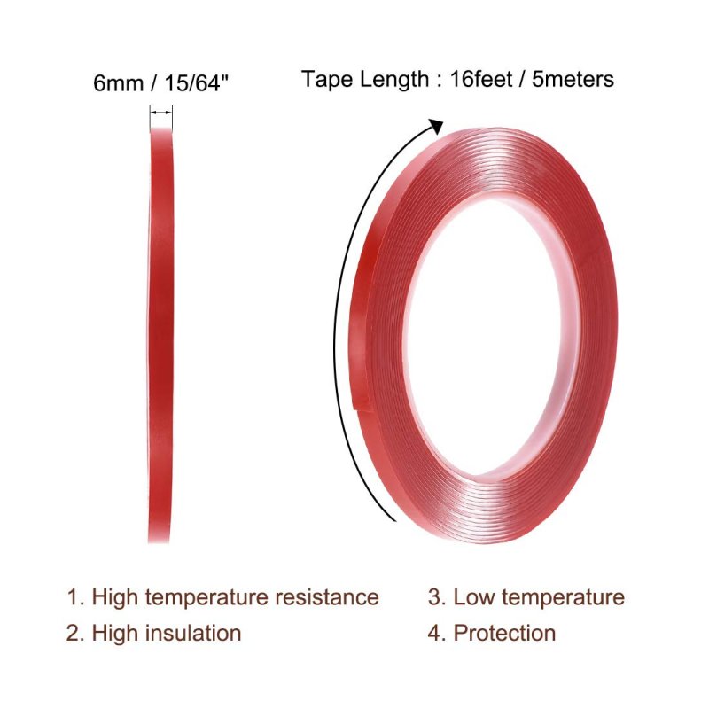 15 64 Inch X 16ft Heat Resistant Acrylic Double Sided Adhesive Tape For Touch Screen Repairing 1mm Thickness Clear With Red