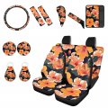 Forchrinse Orange Hibiscus 14pcs Car Seat Covers Full Set Auto Accessories For Women Include Steering Wheel Armrest Cover 
