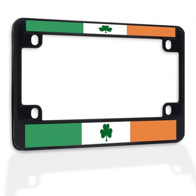 Fastasticdeals Metal Insert Bike License Plate Frame Ireland Flag- Shamrock Flag Weatherproof Motorcycle Accessories Black 4