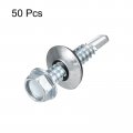 Uxcell 14 X 1-1 4 Self Drilling Screws With Rubber Washer 50pcs Zinc Plated Steel Roofing Hex Head Tapping Epdm For Metal To
