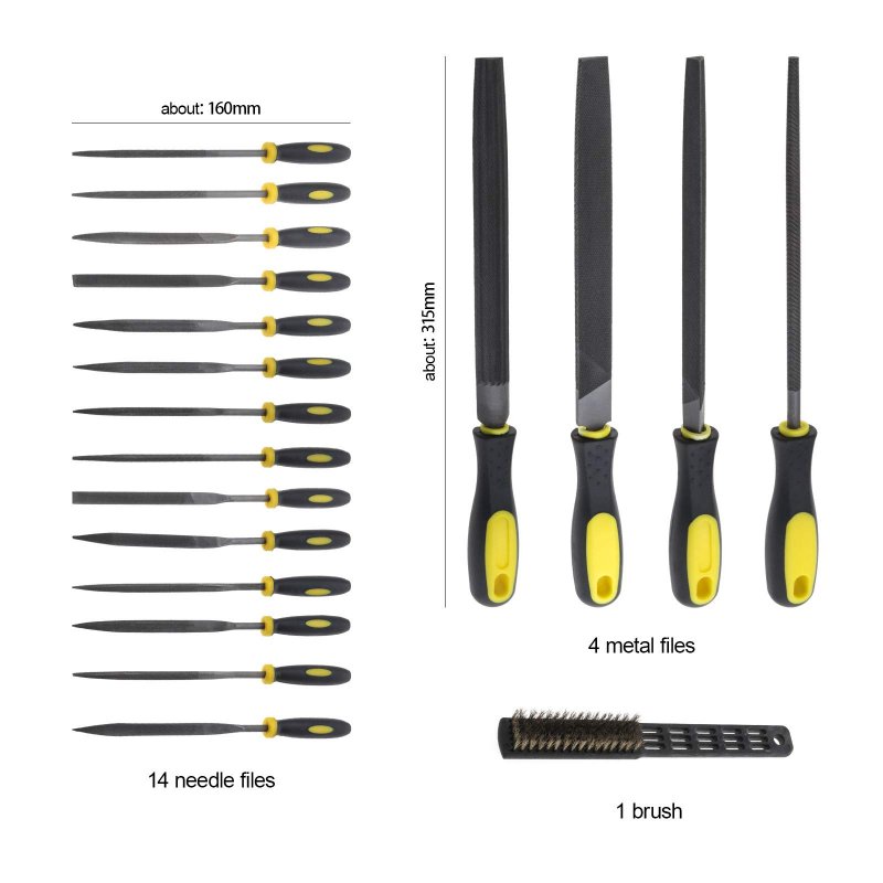 19pcs Needle Files Tool Set Metal Rasp File Professional Engineer Mixed Kit Non-slip Rubber Grips For Polishing Leather Wood