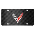 Chevrolet Corvette C8 3d Logo On Carbon Fiber Look Black Stainless Steel License Plate Official Licensed 