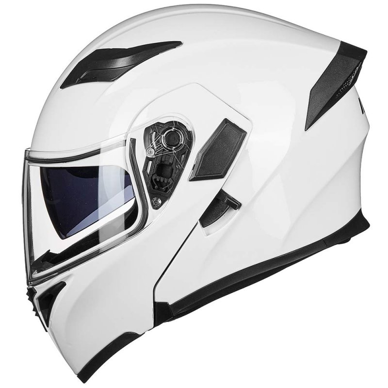 Ilm Motorcycle Dual Visor Flip Up Modular Full Face Helmet Dot Led Light Model 902l S White