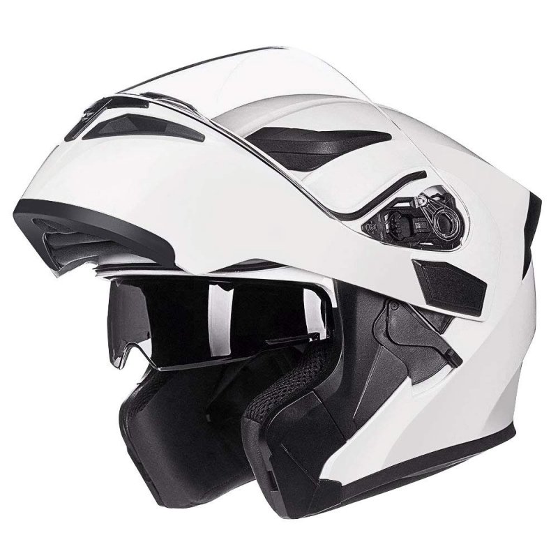 Ilm Motorcycle Dual Visor Flip Up Modular Full Face Helmet Dot Led Light Model 902l S White