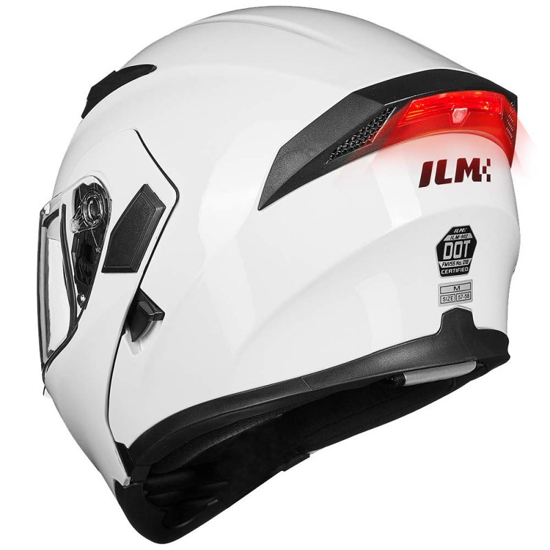 Ilm Motorcycle Dual Visor Flip Up Modular Full Face Helmet Dot Led Light Model 902l S White