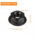 Uxcell 1 4-20 Serrated Flange Hex Lock Nuts 50pcs 304 Stainless Steel Non-slip Hexagon Nut Full Thread Bright Finish Black