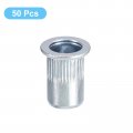 Uxcell 5 16-18 Rivet Nuts 50pcs Zinc Plated Carbon Steel Knurled Flat Head Threaded Insert For Metal Plastic
